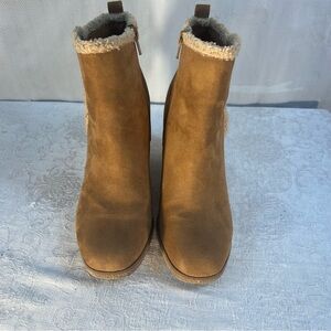 Sun + Stone Camillia Tan Bootie Man Made Suede Wedge Ankle Faux Fur Side Zip 8